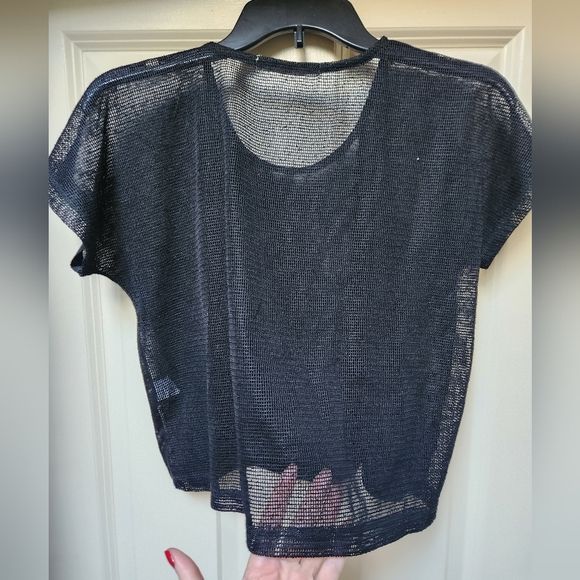 Vintage Havana Black Sheer Women's Cropped Top, Large - Picture 3 of 10